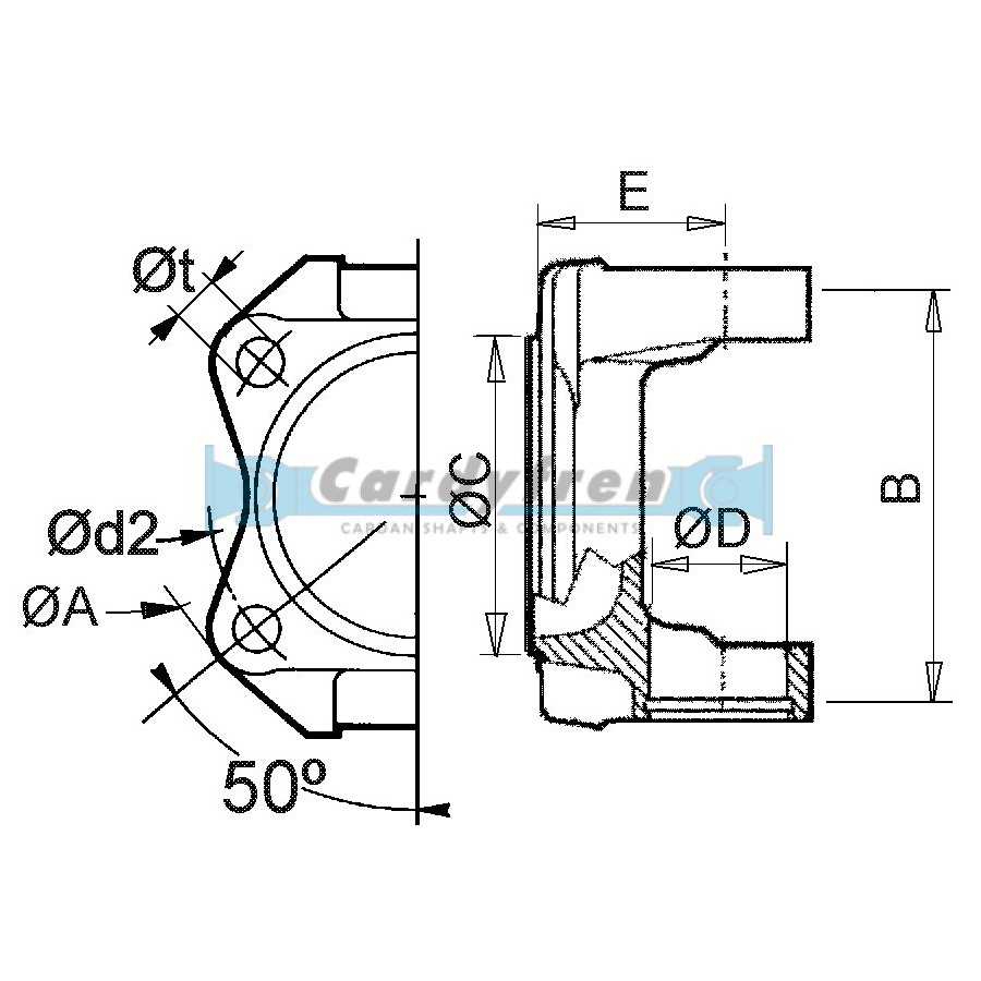 FLANGE YOKE 1310 SERIES. SAE Ø98,5/4-9,7. MALE SPIGOT Ø60,3mm. ORIGINAL DANA SPICER. REF: 2-2-329