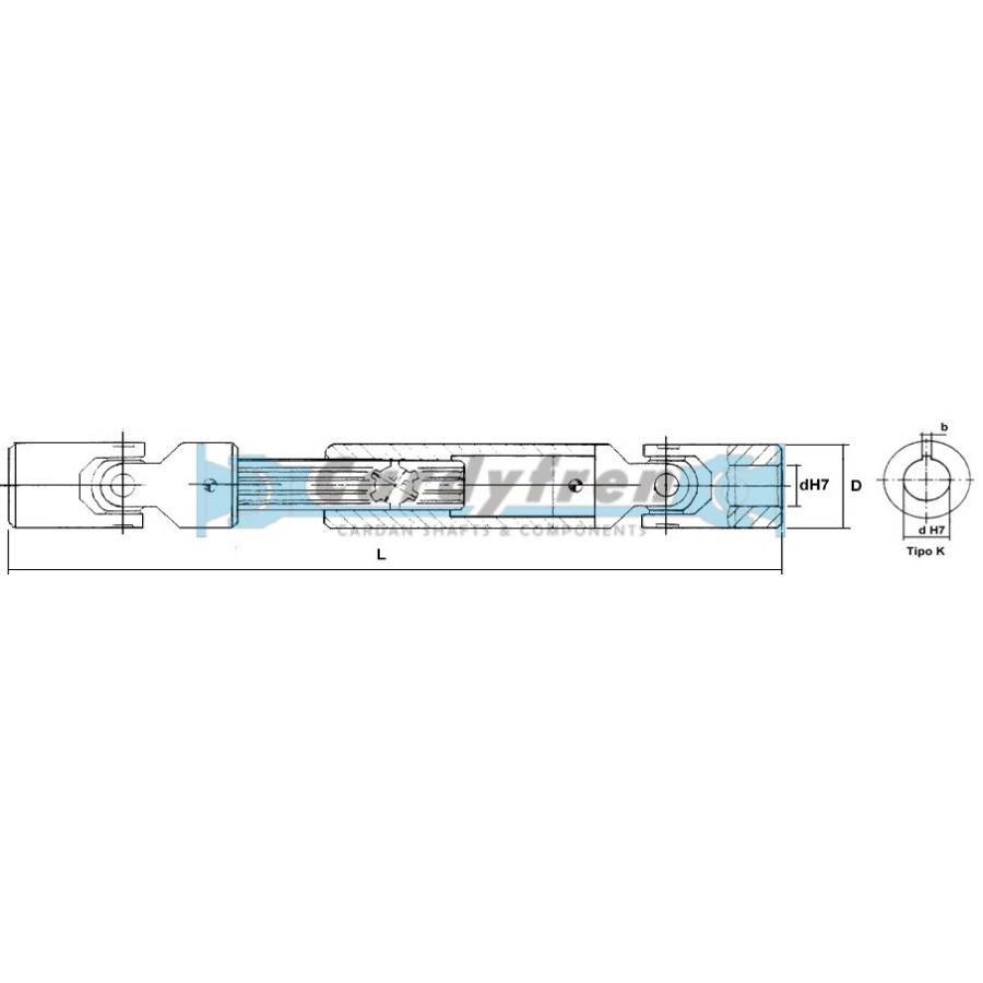 ARTICULACIÓN EXTENSIBLE A DIN808 SERIE 130 TIPO K 290-390 mm CHAVETERO 6 mm