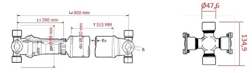 [CASETV00010] CARDAN SPICER 1610 Lz=900mm (CONEXION SIN PLATOS)  CASE 821C Ref: 103711A1